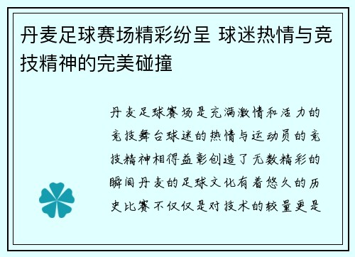 丹麦足球赛场精彩纷呈 球迷热情与竞技精神的完美碰撞